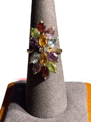 Multi Gemstone Ring Sterling Silver 925 Gold Vermeil Size 6.25 Statement Vintage