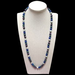 VTG Boho Long Blue Purple Natual Stone Beaded Bohemian Statement Necklace 25″