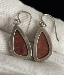 VINTAGE 925 STERLING SILVER RED CREEK JASPER DROP DANGLE 1.50” EARRINGS 5.90g