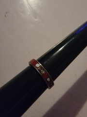 Copper Enamel Hand Painted Cloisone Ring Size 7.5 Red Symbols