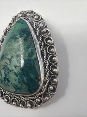 Vintage Israel 935 Large Sterling Silver Green Chrysocolla Pendant Brooch Signed