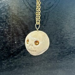 Gothic Halloweeen Skull Necklace (1) White Stone Goth Macabre Costume Cosplay
