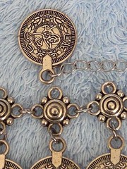 Vintage Bohemian Silver-Toned Coin Bracelet Anklet Dangle Charm ADJ. & Broach.