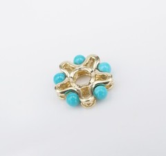 14k Yellow Gold Turquoise Bead Storywheel Charm 0.5″ 14mm Nancy Brown CHS2132A