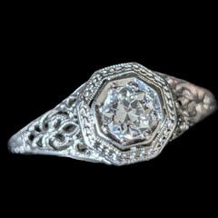Art Deco Old European Cut Diamond 14k White Gold Platinum Engagement Ring 1920s
