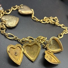 32g Vintage Estate 12k Gold Filled Charm NECKLACE + All GF Hearts Lockets Photos