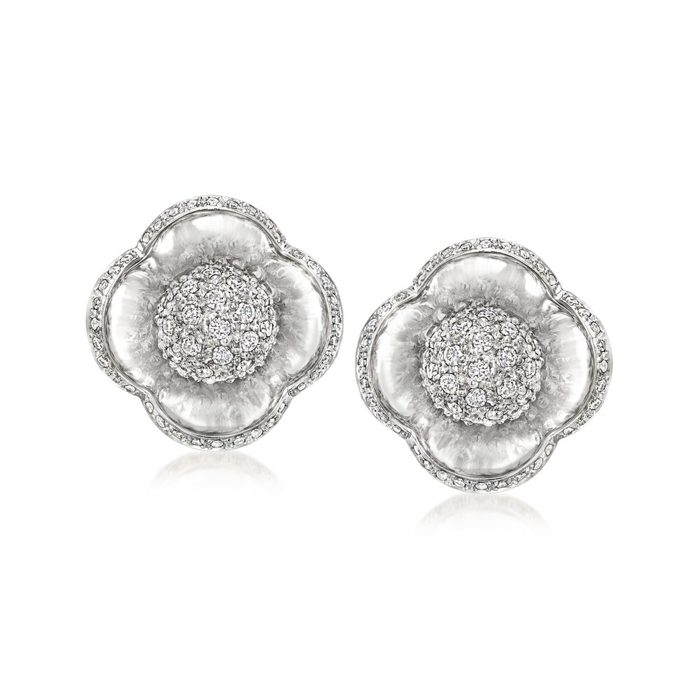 Vintage .99 ct. t.w. Diamond Flower Earrings in 18kt White Gold