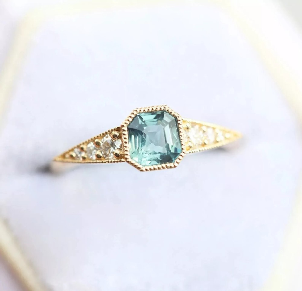 Art Deco Style 2Ct Emerald Cut Lab Created Diamond Engagement 14K Gold FN Ring