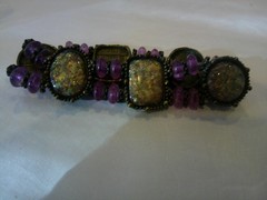 Vintage FLORENZA Gold Tone Bracelet Rhinestone Victorian Style ANY HELP W/STONE