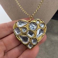 Juicy Couture Necklace Heart Empty Solid Rhinestone Gold Tone 42”