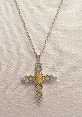 Vtg Premier Design Silver-tone Faux Citrine & Peridot Cross Pendant Necklace