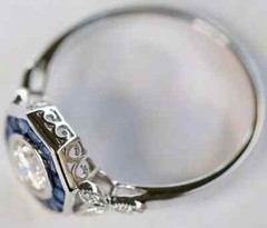 Art Deco Style Lab-Created Diamond & Sapphire Engagement Ring 14k White Gold FN
