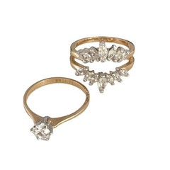 Vintage Wedding Ring Set Size 5 Cubic Zirconia 14K Gold Plate Mid-Century – 14F