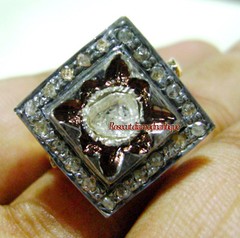 ART DECO VICTORIAN ANTIQUE ROSE CUT DIAMOND 0.86ct SILVER PARTY STYLE POLKI RING