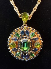 Vintage Hobe Green and Blue Rhinestones Pendant Locket Necklace