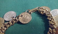 Vintage 15 RARE 1950’s Coin Charm Bracelet South Africa, India, Osterreich 8″