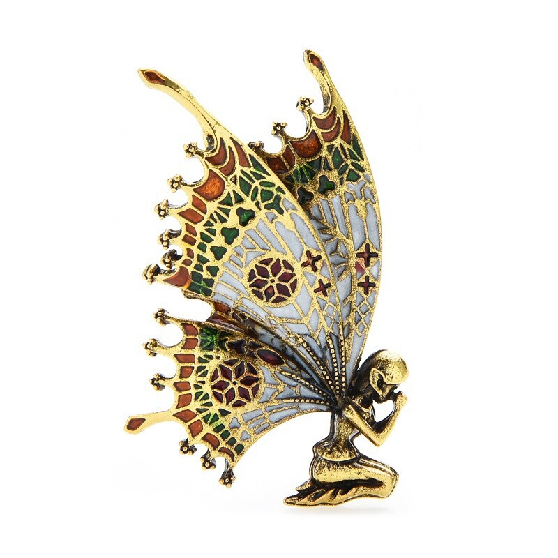Vintage Butterfly Wings Fairy Brooch Quality Enamel Women Pin Angel Jewelry Gift