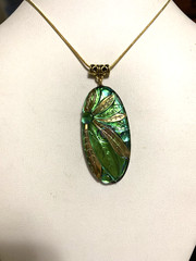 NEW LISTING*RARE ART-DECO IRIDESCENT CZECH GLASS DRAGONFLY NECKLACE.Peacock.g