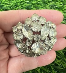Vintage Juliana Silver Tone Domed Round & Marquise Flower Rhinestone Brooch Pin