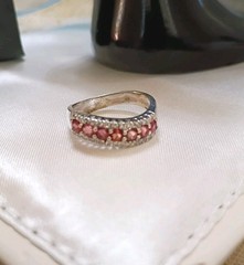 Vintage Silver 925 Pink Orange Sapphire Wave Band Ring 6.5