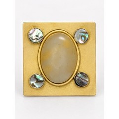 Vintage Modernist Abalone Shell Statement Ring Gold Tone Oversized Adjustable 5