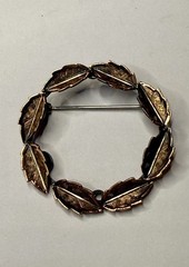 Vintage Bell Trading Post Solid Copper Leaf Wreath Brooch Pin 1950s Mid Century