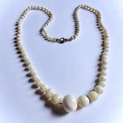 Antique Angel Skin Coral Graduated Beaded Knotted 23” Necklace GF Clasp