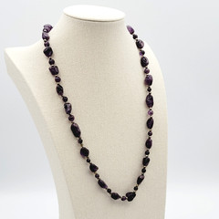 Vintage Amethyst Beaded Necklace Purple 24″ Brass Spacer Beads Natural Nuggets