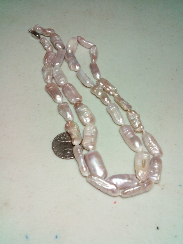 Vintage Natural Lavender Pearl Strand 32 In 33 Pearls White Gold Plated Clasp E1