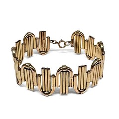 Vtg Signed KOLLMAR & JOURDAN MACHINE AGE BRACELET 1930s Art Deco Rolled Gold