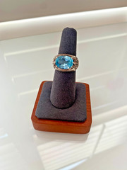 Vintage Sterling Silver Blue Glass Ring 925 CNA Thailand Size 6.5 Ornate Filigre