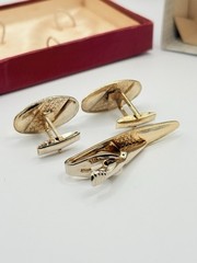 Vintage Swank Mid-Century Gold-tone Cufflinks and Tie Bar Set in Orininal Box