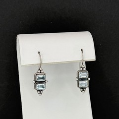 Vintage 925 Sterling Silver Blue Topaz Dangle Earrings French Wire