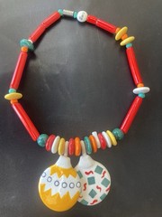 Ruby Z Necklace Candace Loheed Colorful Ceramic 20″ Beaded Chunky Xmas **BROKEN*