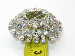 VINTAGE LARGE DOMED ROUND RHINESTONE SUNBURST BROOCH PRONG SET CLEAR CRYSTAL