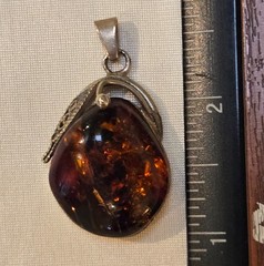 Brown Natural Amber Pendant from Latvia, Vintage