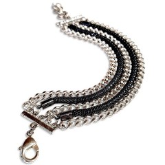 VTG Edgy 90s Stainless & Black Cable Multi Chain Everyday Statement Bracelet 9″