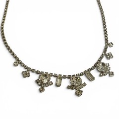 Vintage 1950s Rhinestone Choker Necklace Rhodium Plated 15″ Wedding Prom