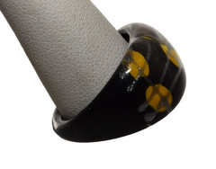 Vintage Black with Gold Dots and Gold Stripes Lucite Ring Size 7.5