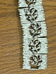 LISNER 7″ Silver Tone SEGMENTED Link BRACELET Brushed & Polished Leaf Vine BARK