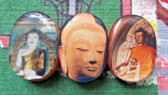 Vintage orange Acrylic bracelet with Budha images from around the world
