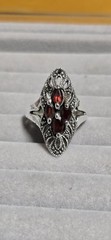 Vintage Art Deco Sterling Silver Marcasite And Garnet Marquise Shape Ring Sz 7