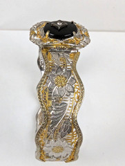 1920s Art Deco Rhodium & Gold Filigree Bangle Bracelet Onyx Stone 6.25 in