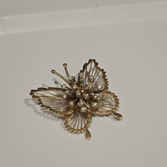 Vintage Monet butterfly brooch intricate wired wings and sparkling rhinestones