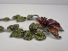 Vintage Kirks Folly Silver Tone Rhinestone Orchid Rhinestone Statement Necklace