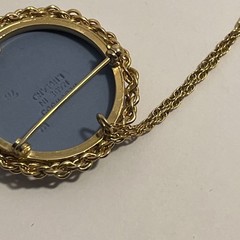 Wedgwood Blue Jasperware Liberty Bell Cameo Pendant Necklace Very Good
