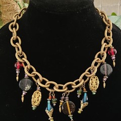 Charm Necklace Chunky Chain Glass Bauble Bead 19″