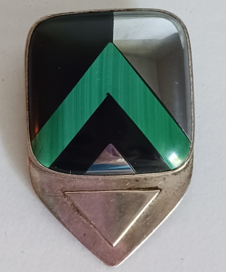 Great Falls Metal Works sterling malachite onyx chrome pin chevron