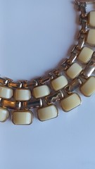 Vintage Gold Metal & Ivory Plastic Cleopatra Egyptian Revival Statement Necklace