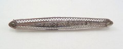 VTG Sterling Silver Art Deco Bar Pin with Cubic Zircons 6.1 Grams 2.5” Long